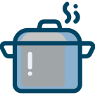 A simple graphic of a large pot, steaming.