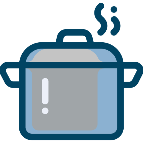 A simple graphic of a large pot, steaming.